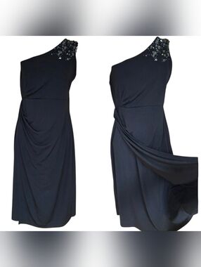 Rosie Pope Black One-Shoulder Dress with Embellished Neck